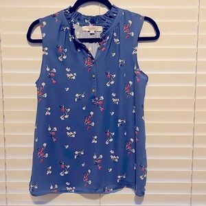 Loft Ruffle Neck Mixed Media Tank Top